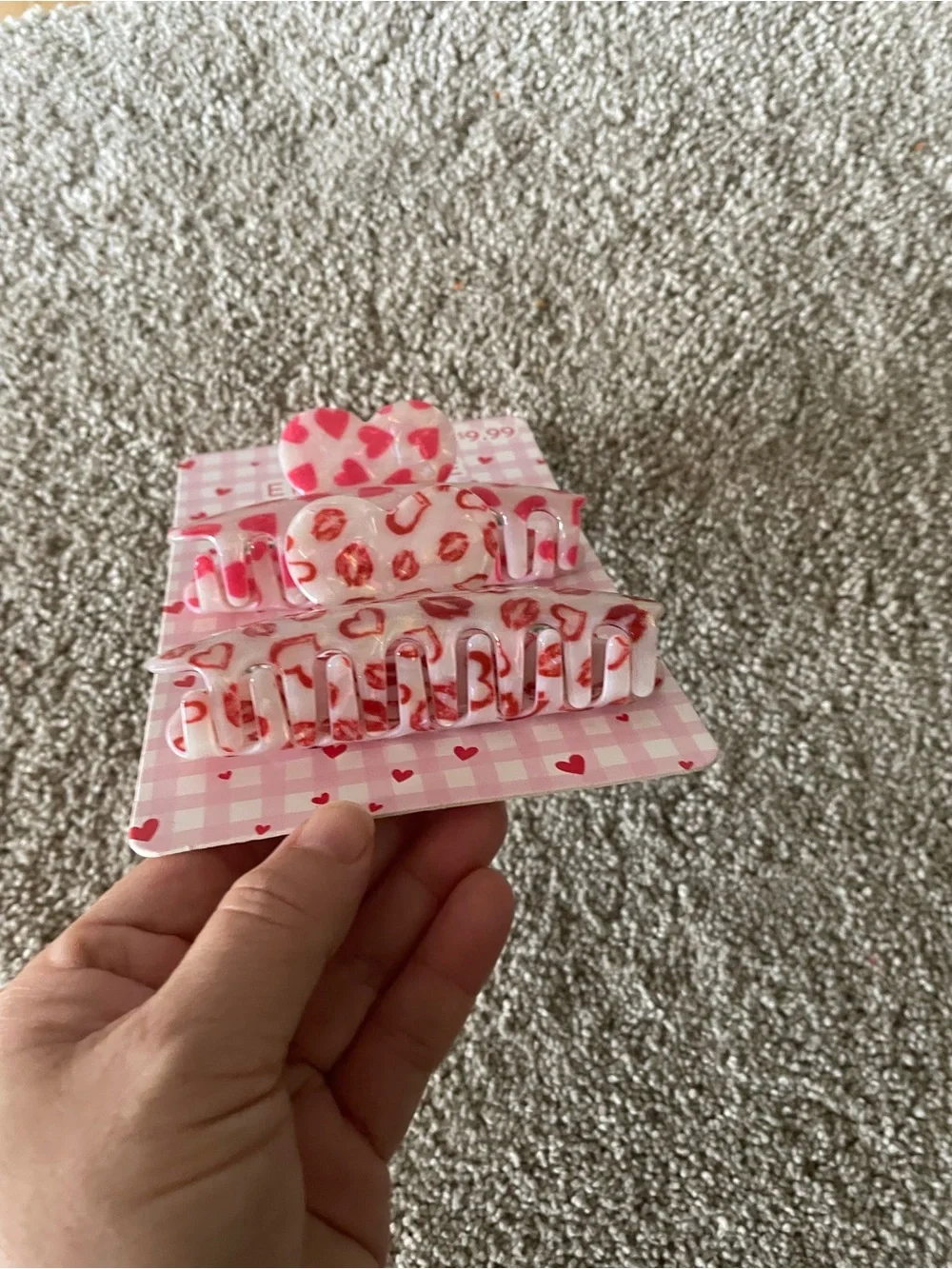Kids Pink Heart & Lip Print Hair Claw Clip Set